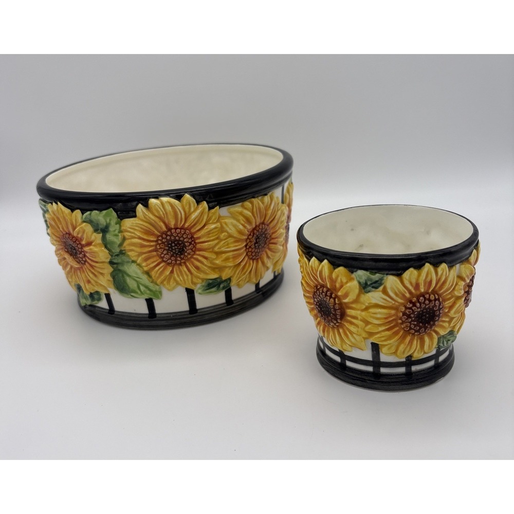 1992 Fitz & Floyd Country Sunflower Planter Dish Fruit decorative Bowl Farmhouse